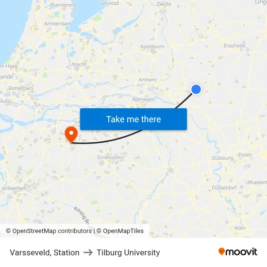 Varsseveld, Station to Tilburg University map