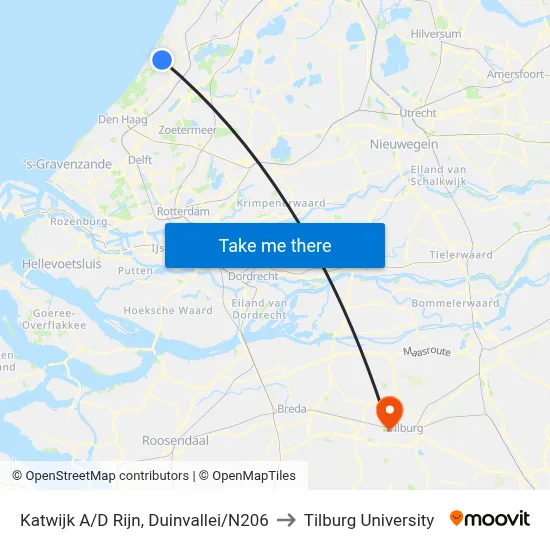Katwijk A/D Rijn, Duinvallei/N206 to Tilburg University map