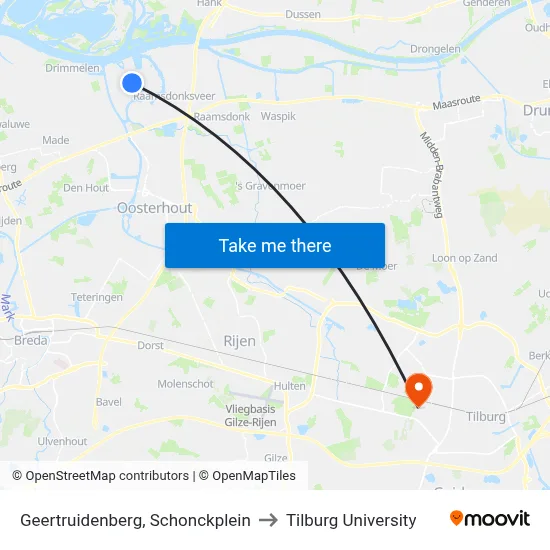 Geertruidenberg, Schonckplein to Tilburg University map