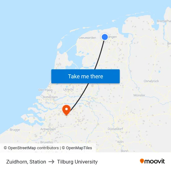 Zuidhorn, Station to Tilburg University map
