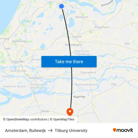 Amsterdam, Bullewijk to Tilburg University map