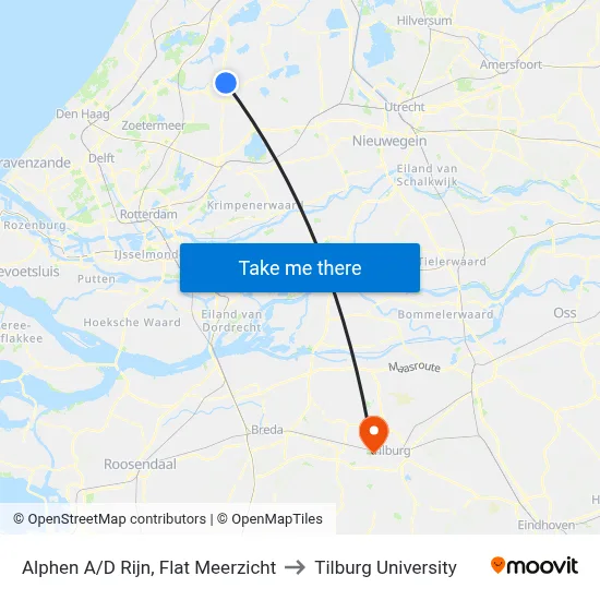 Alphen A/D Rijn, Flat Meerzicht to Tilburg University map