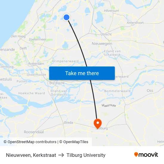 Nieuwveen, Kerkstraat to Tilburg University map