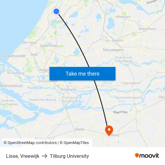 Lisse, Vreewijk to Tilburg University map