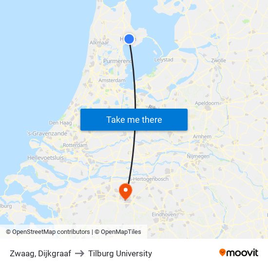 Zwaag, Dijkgraaf to Tilburg University map