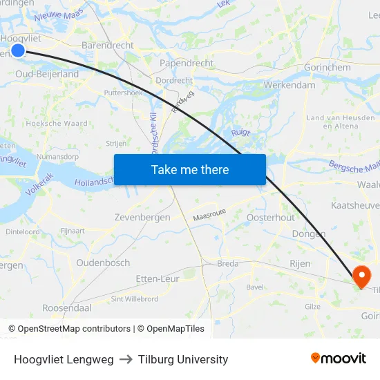 Hoogvliet Lengweg to Tilburg University map