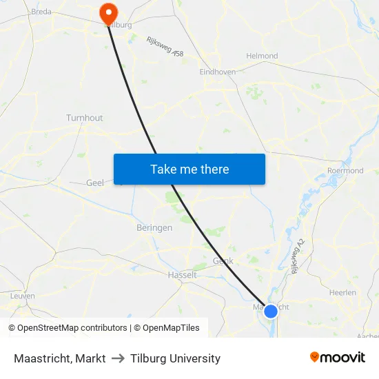 Maastricht, Markt to Tilburg University map