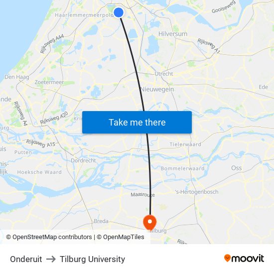 Onderuit to Tilburg University map