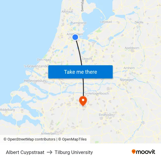 Albert Cuypstraat to Tilburg University map