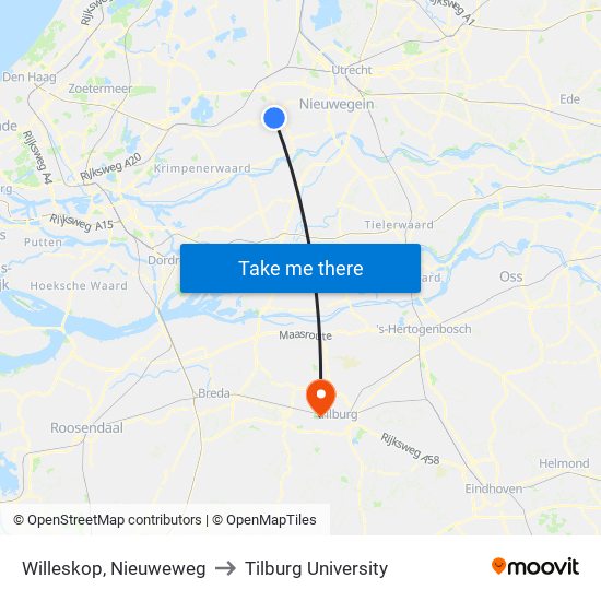 Willeskop, Nieuweweg to Tilburg University map