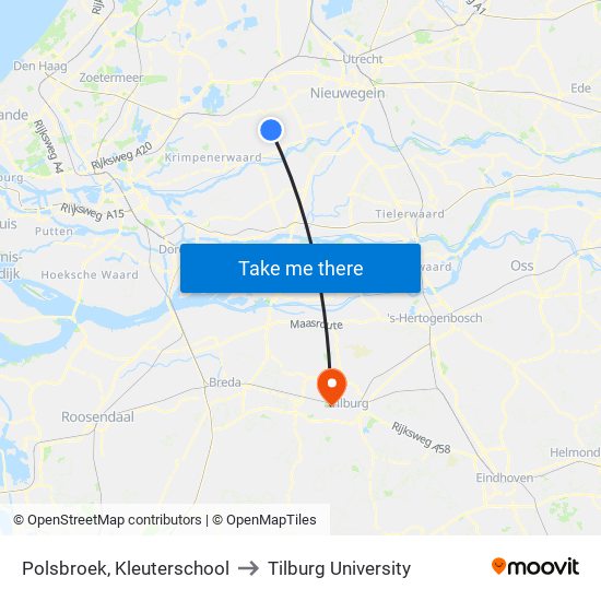 Polsbroek, Kleuterschool to Tilburg University map