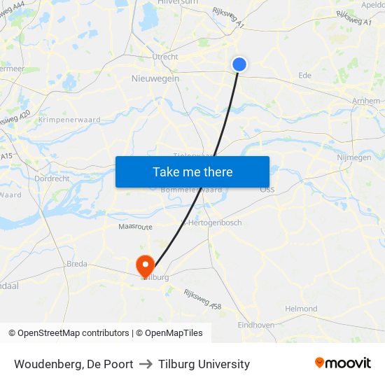 Woudenberg, De Poort to Tilburg University map