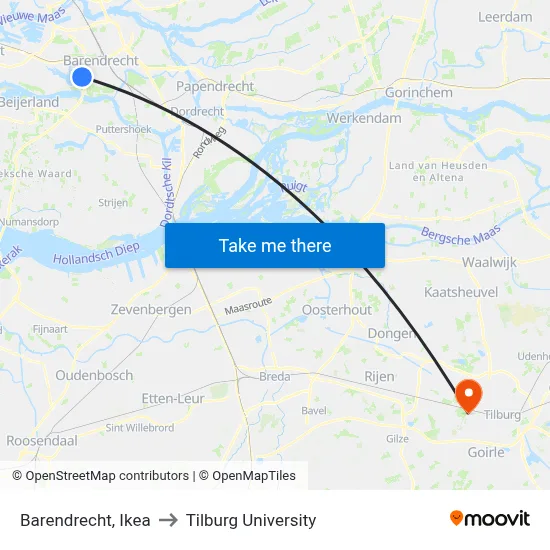 Barendrecht, Ikea to Tilburg University map