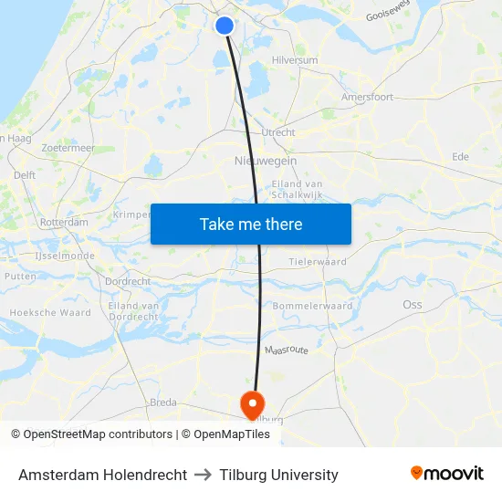 Amsterdam Holendrecht to Tilburg University map