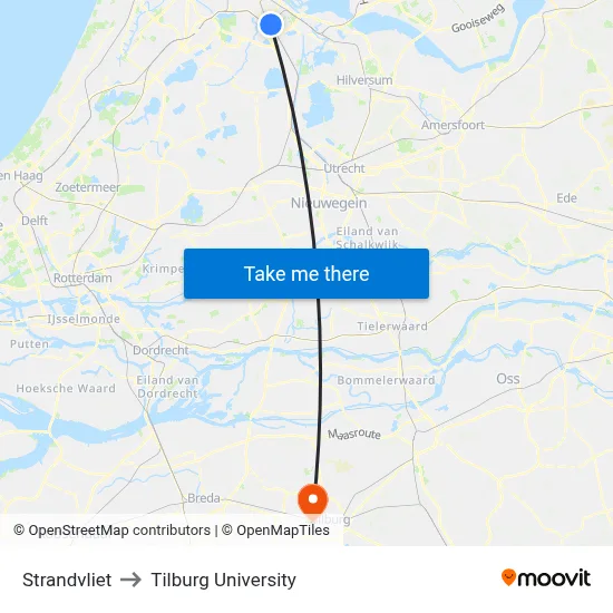 Strandvliet to Tilburg University map