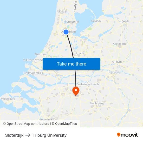Sloterdijk to Tilburg University map