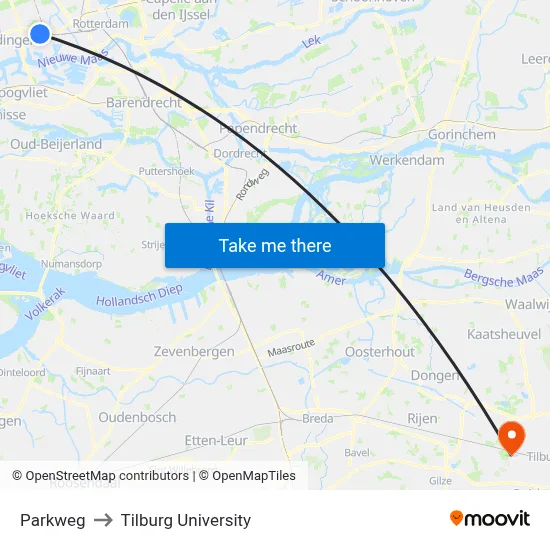 Parkweg to Tilburg University map