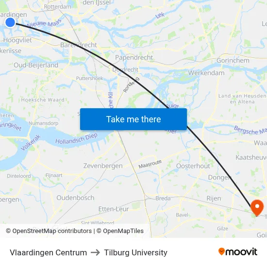 Vlaardingen Centrum to Tilburg University map