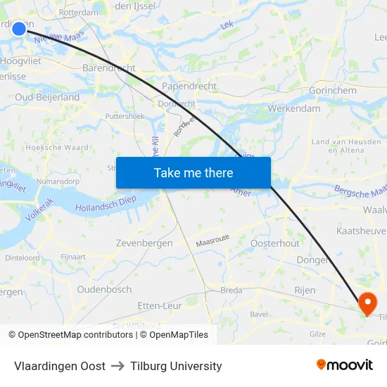 Vlaardingen Oost to Tilburg University map