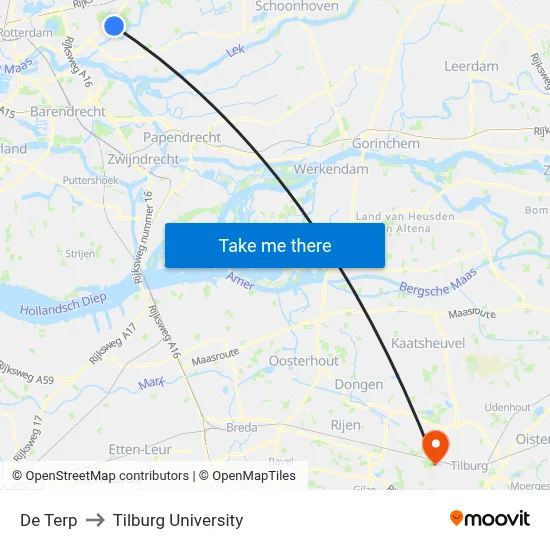 De Terp to Tilburg University map
