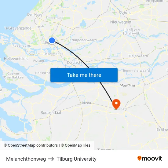 Melanchthonweg to Tilburg University map