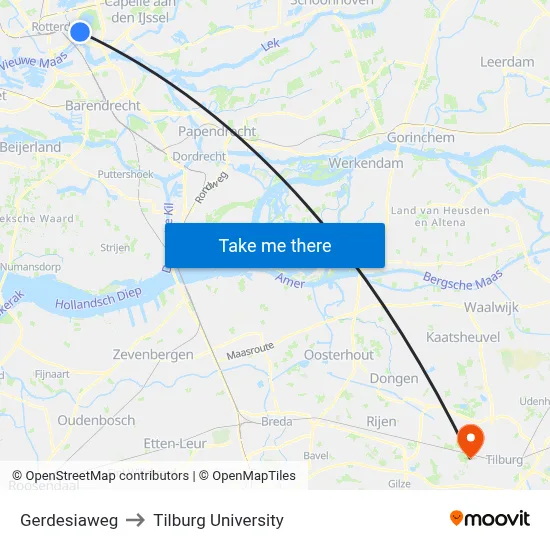 Gerdesiaweg to Tilburg University map