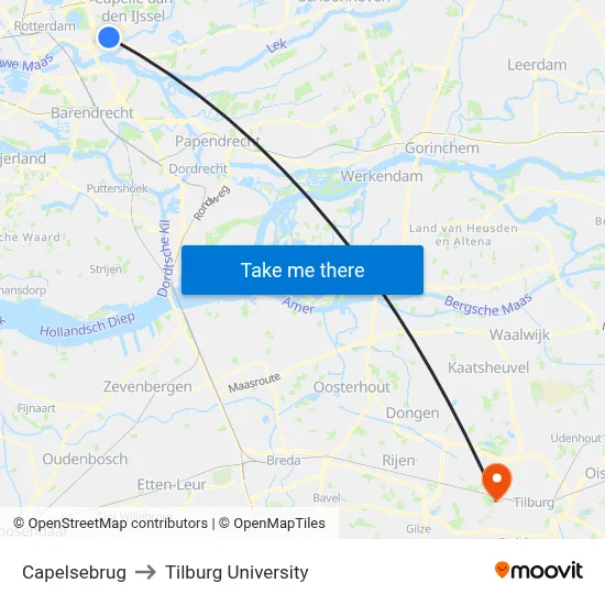 Capelsebrug to Tilburg University map