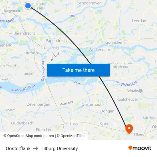 Oosterflank to Tilburg University map