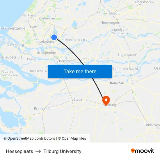 Hesseplaats to Tilburg University map