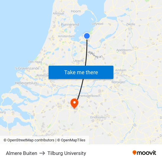 Almere Buiten to Tilburg University map