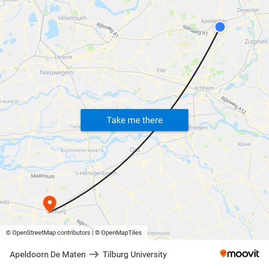 Apeldoorn De Maten to Tilburg University map