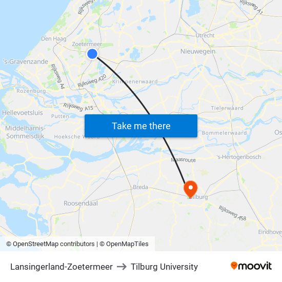 Lansingerland-Zoetermeer to Tilburg University map