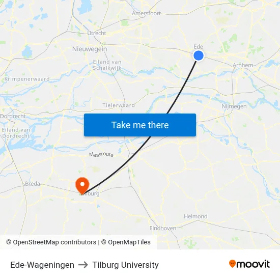Ede-Wageningen to Tilburg University map