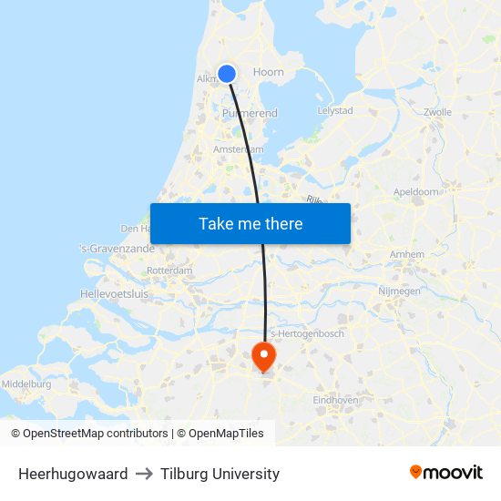 Heerhugowaard to Tilburg University map