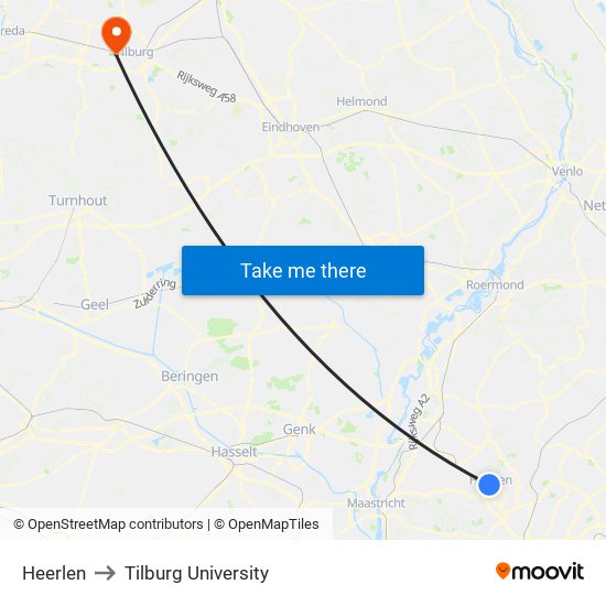 Heerlen to Tilburg University map