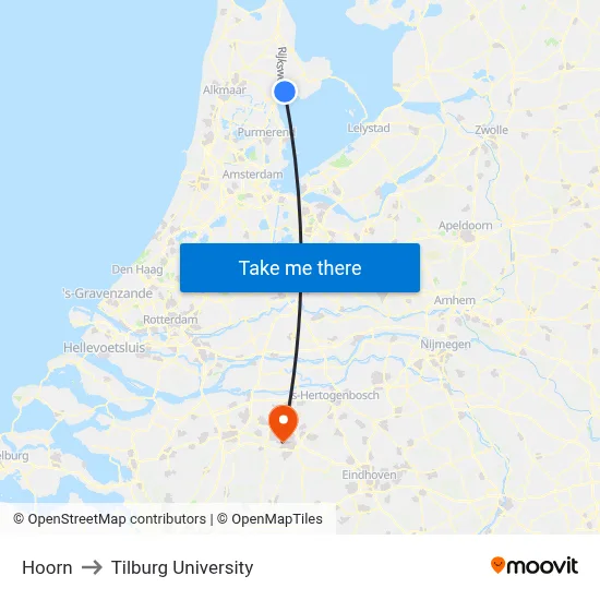 Hoorn to Tilburg University map