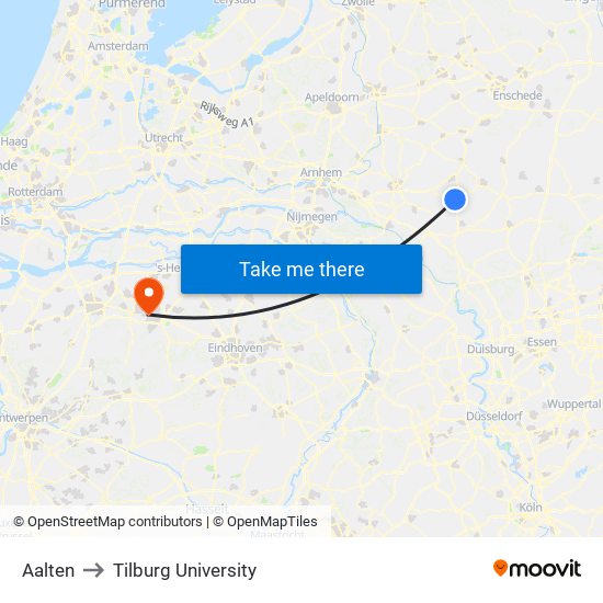 Aalten to Tilburg University map