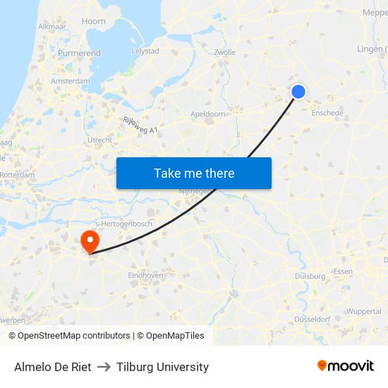 Almelo De Riet to Tilburg University map