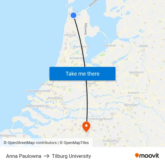 Anna Paulowna to Tilburg University map