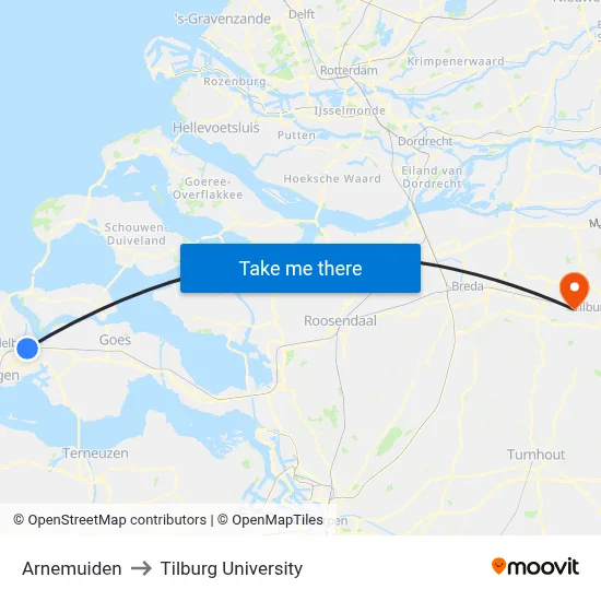 Arnemuiden to Tilburg University map