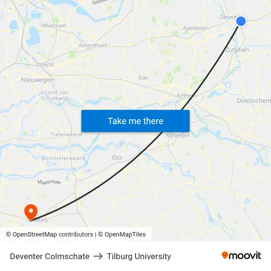 Deventer Colmschate to Tilburg University map