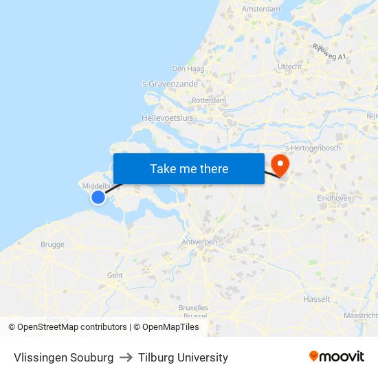 Vlissingen Souburg to Tilburg University map