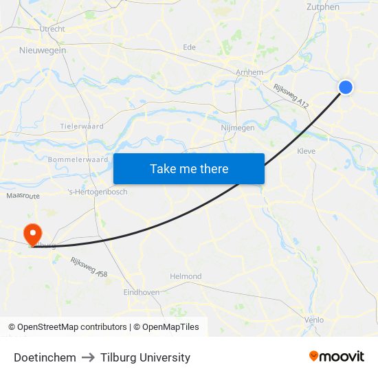 Doetinchem to Tilburg University map