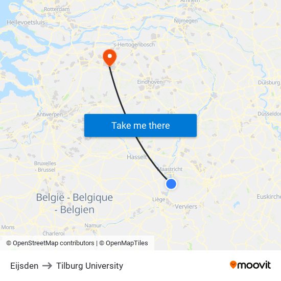 Eijsden to Tilburg University map