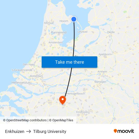 Enkhuizen to Tilburg University map