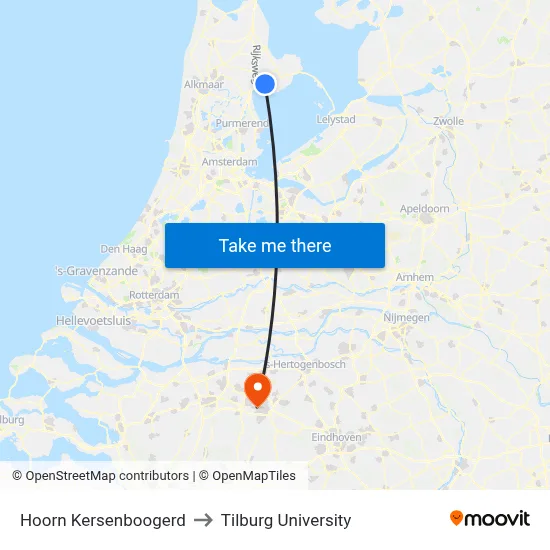 Hoorn Kersenboogerd to Tilburg University map