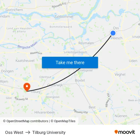 Oss West to Tilburg University map