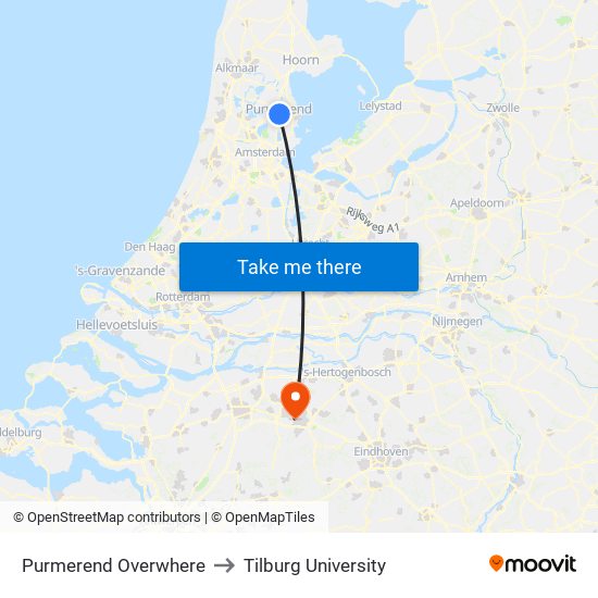 Purmerend Overwhere to Tilburg University map