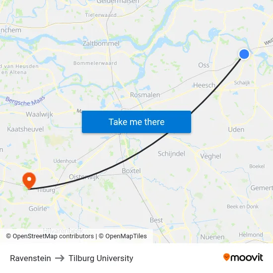 Ravenstein to Tilburg University map