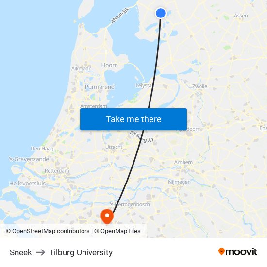 Sneek to Tilburg University map